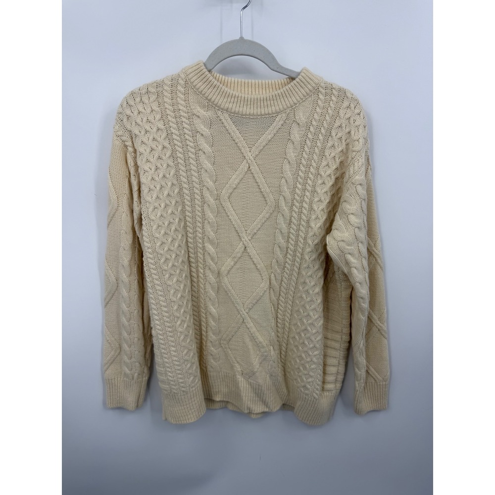 Elfric Eden Cable Knit Sweater Womens Small Cream Oversized Crewneck Long Sleeve